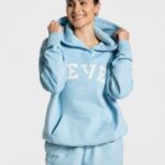 Clothing TEVEO College Oversized Hoodie Baby Blue Women 2HL08D37