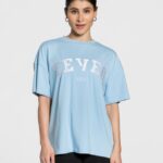 Clothing TEVEO College Oversized T-Shirt Baby Blue Women 2HL08D479