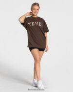 Clothing TEVEO College Oversized T-Shirt Dark Brown Women 2HL08D477 - Image 3
