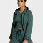 Clothing TEVEO Lounge Zip Hoodie Dark Green Women 2HL08D47